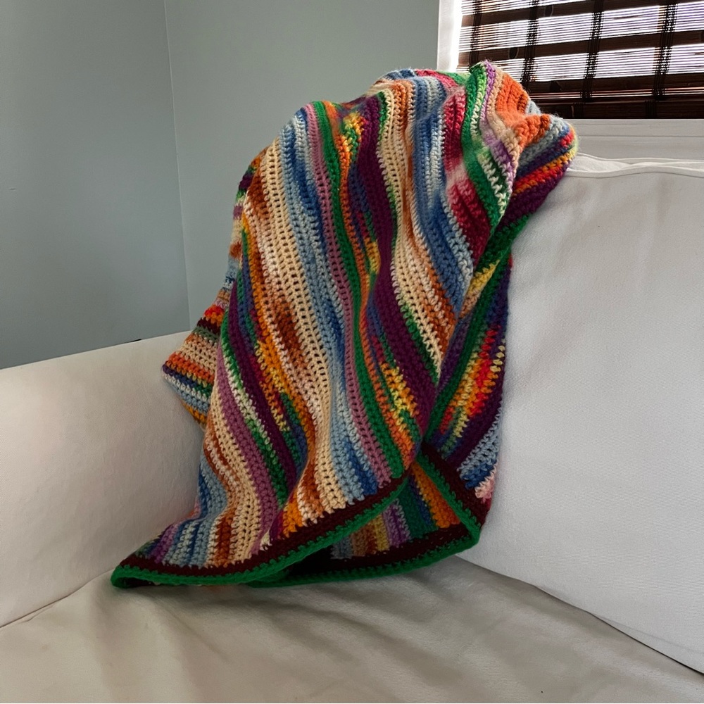 Crocheted Throw Multi-Color Southwestern Bohemian Rainbow